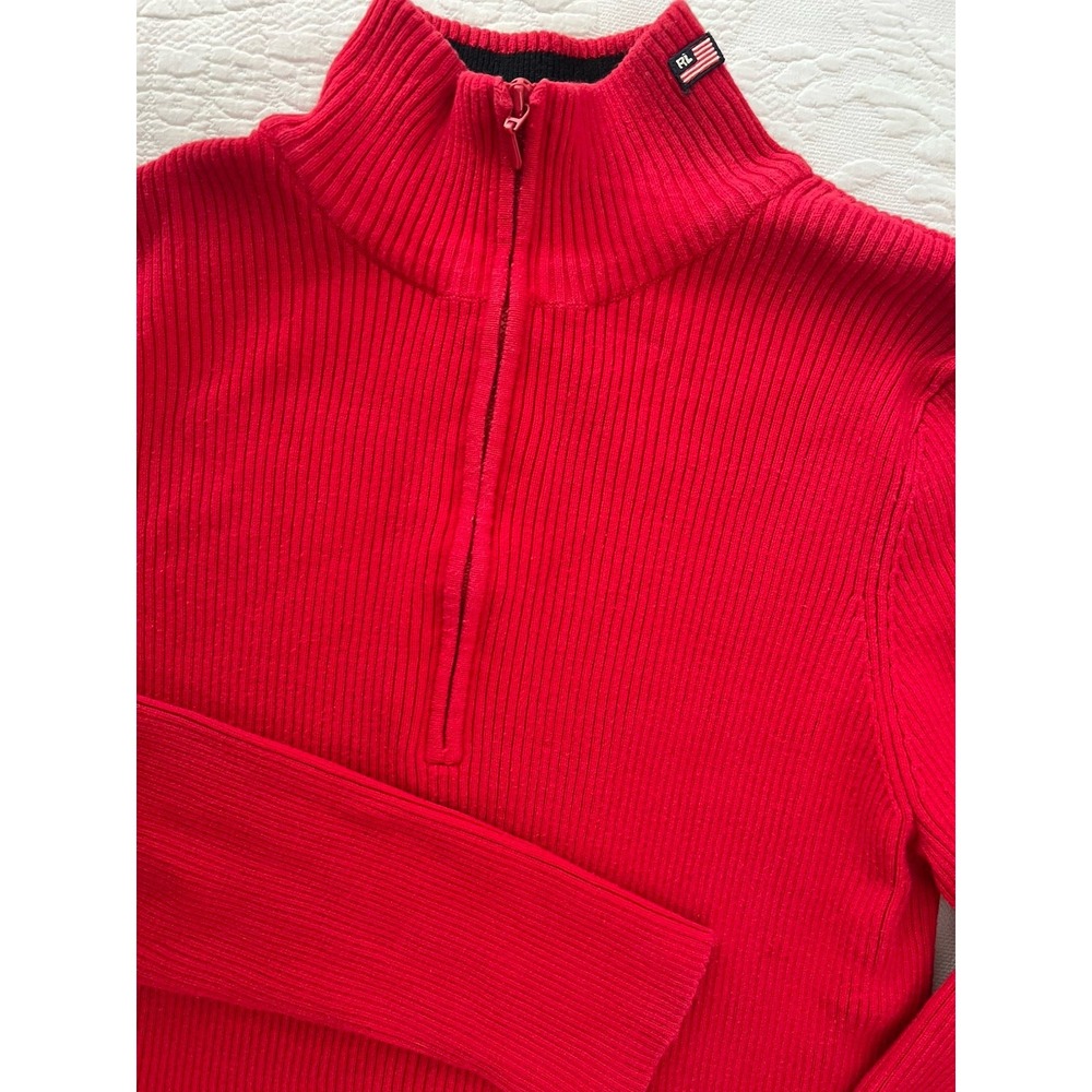 Vtg Polo Jeans Co Ralph Lauren Sweater Large RL Flag Red Ribbed Knit Mock Neck